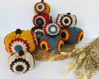 CROCHET PATTERN | Country Garden Pumpkin | Autumn Harvest Thanksgiving Decor | Fall Bright Granny Square Pumpkins | PDF Download