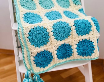 CROCHET PATTERN | Azzure Harmony Baby Blanket | Ombre Yarn Cute Baby Blanket | Starburst Granny Square | Flower Motif Blanket | PDF Download
