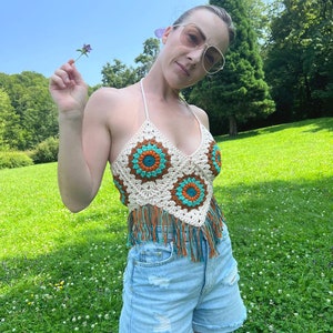 CROCHET PATTERN | Granny Square Halter Top | Simple Summer Top | Vintage 70s Halter Top | Crop Top | Size S-M | Easy Pattern | PDF Download