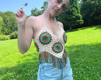 HÄKELANLEITUNG | Oma Quadrat Neckholder Top | Schlichtes Sommer Top | Vintage 70er Jahre Neckholder Top | Bauchfreies Top | Größe S-M | Einfaches Muster | PDF-Download