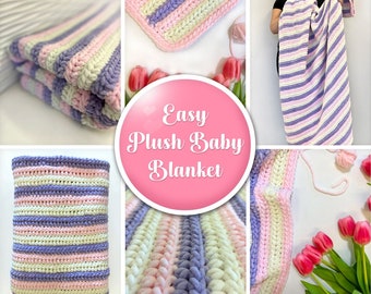 Easy Baby Blanket Crochet Pattern | Chunky Crochet Blanket Pattern for Beginners | Striped Plush Crochet Blanket | Velvet | DIGITAL DOWNLOAD