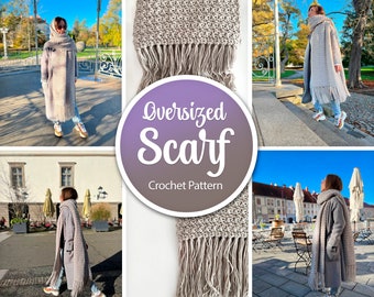 PATTERN | Crochet Oversized Blanket Scarf for Women | Extra Long Giant Plaid Scarf for Winter | Lenny Kravitz Inspired Scarf | PDF DOWNLOAD