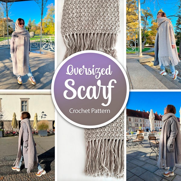 PATTERN | Crochet Oversized Blanket Scarf for Women | Extra Long Giant Plaid Scarf for Winter | Lenny Kravitz Inspired Scarf | PDF DOWNLOAD