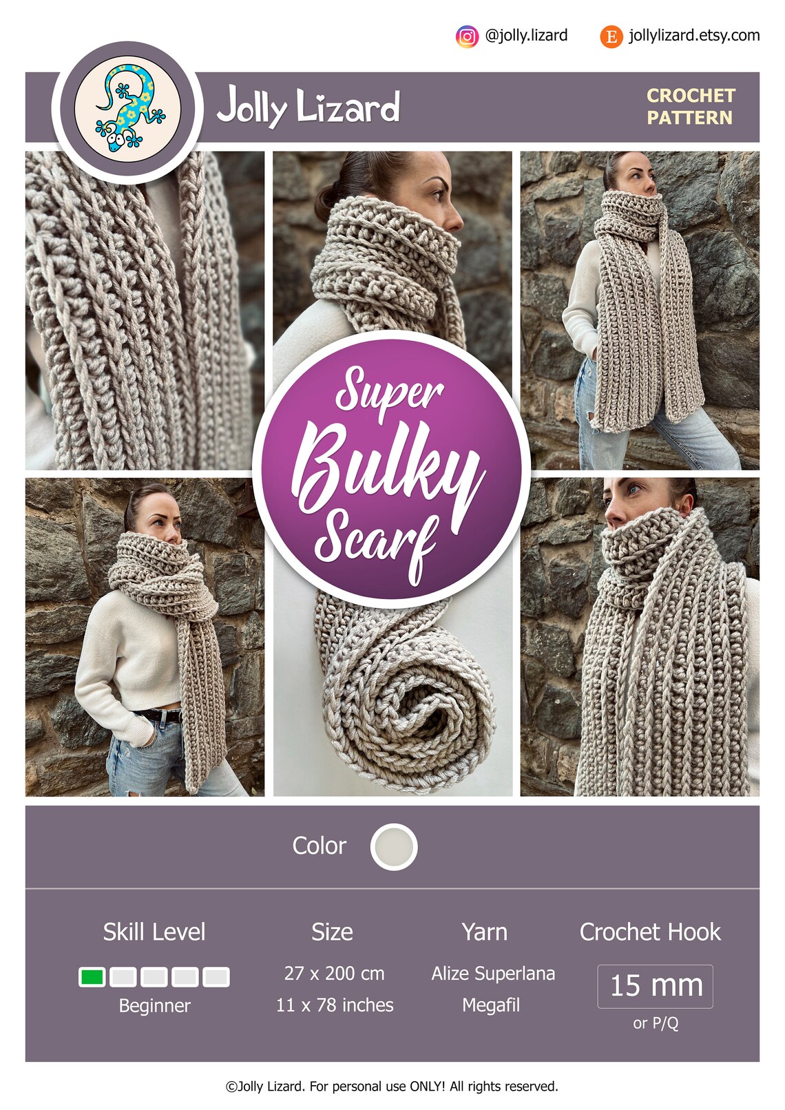 CROCHET PATTERN | Super Bulky Extra Long Scarf | Chunky Wool Scarf ...