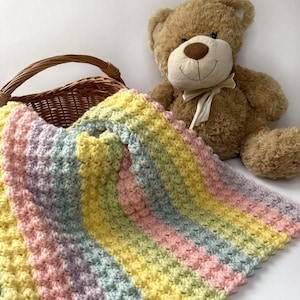 CROCHET PATTERN | Marshmallow Lullaby Baby Blanket | Colorful Baby Afghan | Super Easy Rainbow Blanket Crochet Pattern | PDF Download