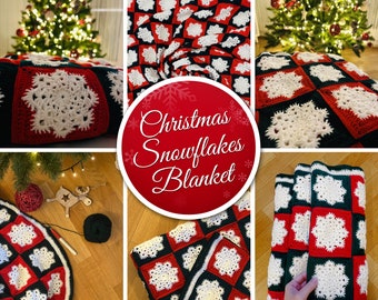 PATTERN | Christmas Crochet Afghan Pattern | Crochet Granny Square Blanket Pattern | 3 Color Crochet Blanket | Snowflakes | DIGITAL DOWNLOAD