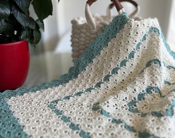 CROCHET PATTERN | Seashore Serenity Baby Blanket | Baby Security Blanket | Baby Lovey Blanket | Shell Stitch Square Blanket | PDF Download