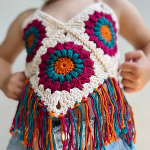 Crochet Boho-style Toddler Girl Halter Top | Granny Squares Baby Top | 3-5 Years Old Girl Top | 100% Cotton Hippie Top