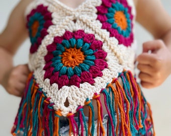 Crochet Boho-style Toddler Girl Halter Top | Granny Squares Baby Top | 3-5 Years Old Girl Top | 100% Cotton Hippie Top