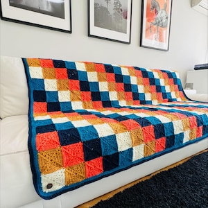 CROCHET PATTERN | Retro Vibes Blanket | Large Crochet Throw Pattern | Crochet Granny Square | Diagonal Stripes | PDF Download