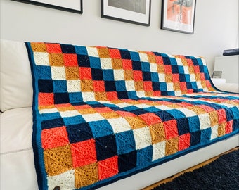 HÄKELANLEITUNG | Retro Vibes Decke | Großer Häkeldecke-Muster | Crochet Grandma Square | Diagonale Streifen | PDF-Download