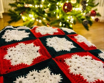 CROCHET PATTERN | Christmas Snowflakes Blanket | Crochet Granny Square Blanket Pattern | Festive Crochet Blanket | Big Throw | PDF Download