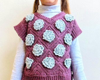 CROCHET PATTERN | Girls' Snowrose Vest | Toddler Child Girls Vest Crochet Pattern | Flower Granny Square | 1 - 8 years old | PDF Download
