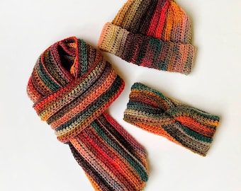CROCHET PATTERN Autumn Hugs Set Super Easy Ribbed Beanie