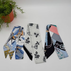Skinny Silk Scarf Series, Versatile Usage Scarves, Bag Handle Scarf, Purse Scarf, Head Ribbons | Simplimvly