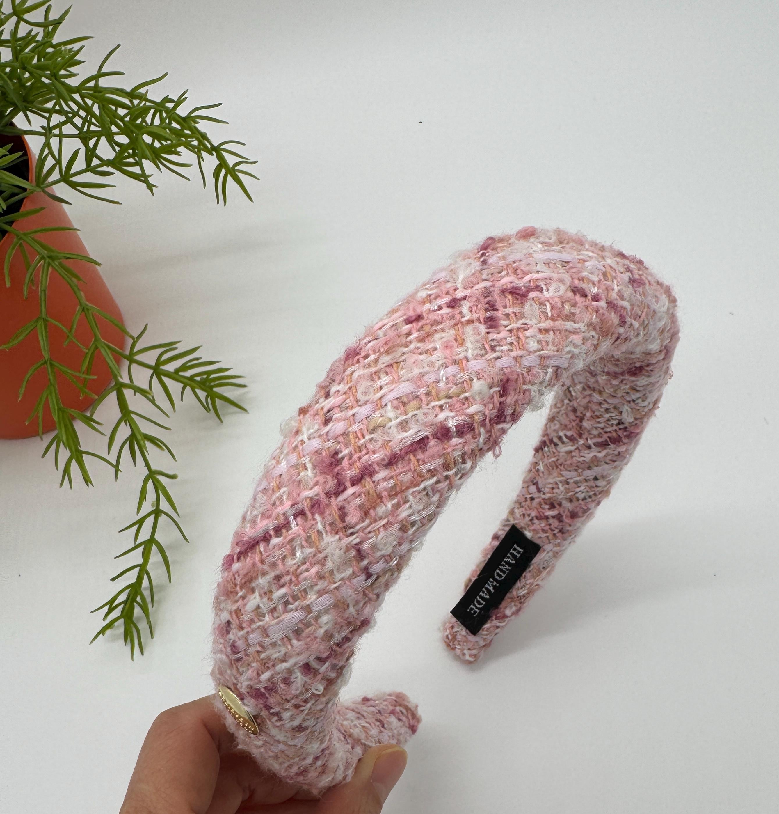Classic Pink Tweed Headband: Wide Padded Headband - Etsy display picture 2