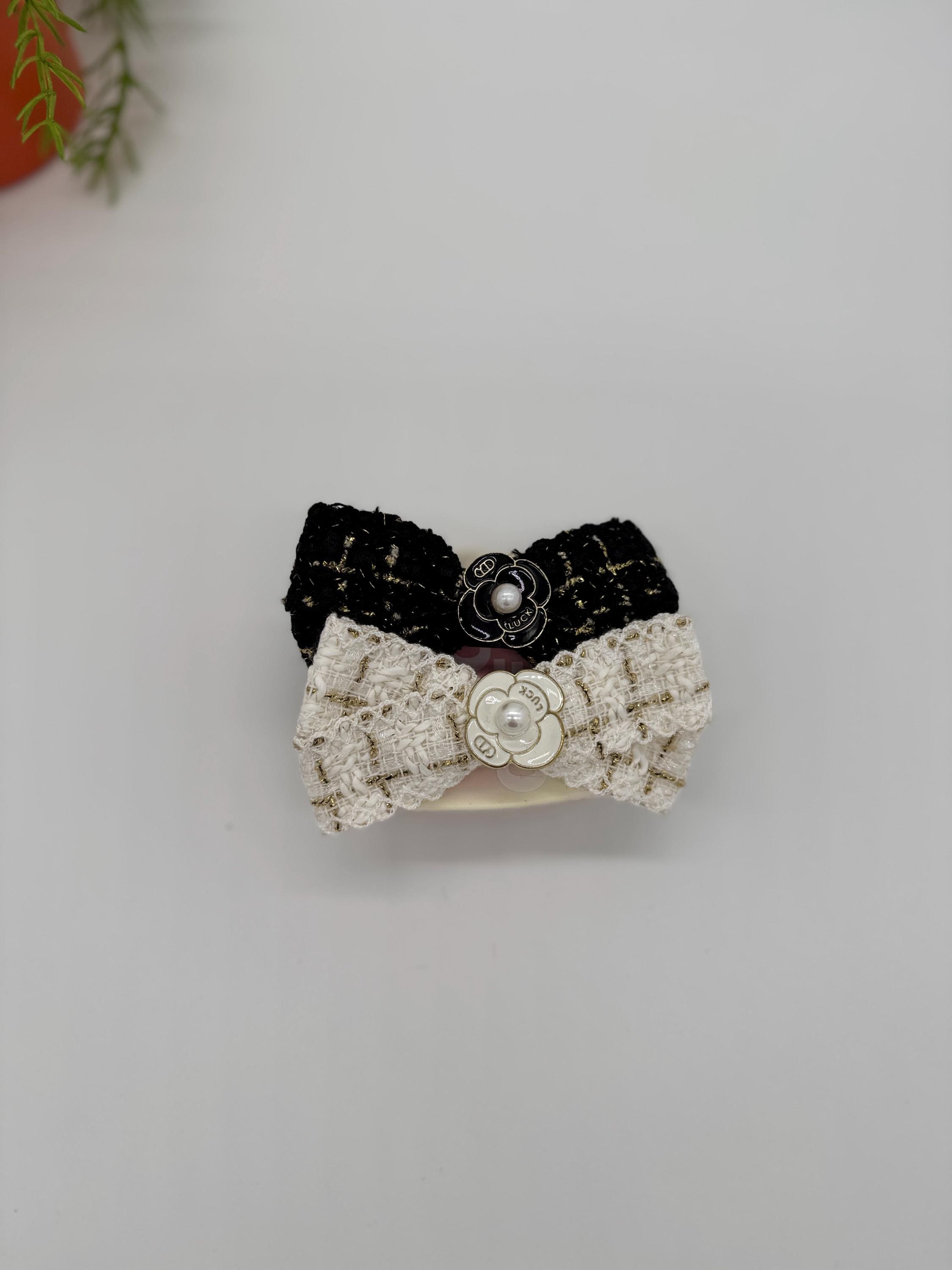 Camellia Black and Cream Bow Hair Tie Chanel Camelia Hair Clip - Etsy main image 3