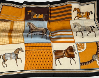 Horse Pattern Square Scarf in Orange, Multifunctional Bag Scarf, Luxury Neck Scarf, Headscarf , Satin Silk | Simlimvly