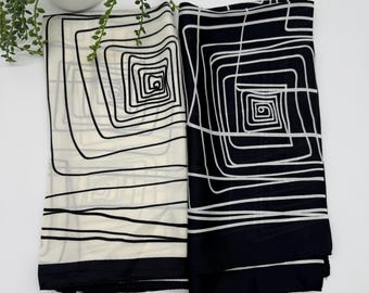 Black &White Stripe Square Scarf, Luxury Neck and Head Scarf, Satin Silk Material |Simplimvly