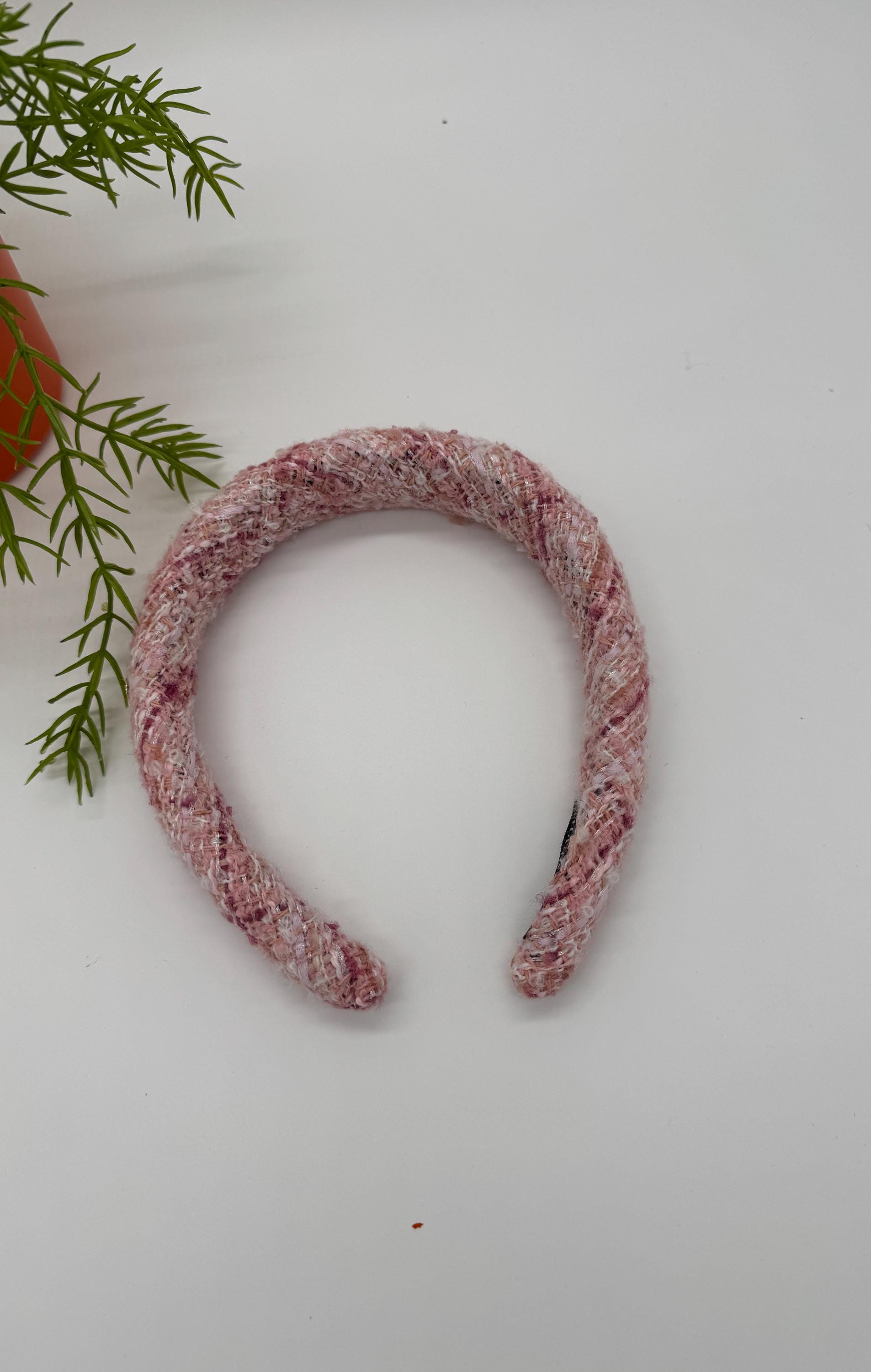 Pink Tweed Padded Headband with Script Accent Pink Tweed Headband - Etsy main image 2