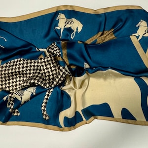 Luxury Pattern Square Scarf in Blue, Luxury Neck Scarf, Headscarf, Silk Feeling Square Scarf , Shawl | Simplimvly