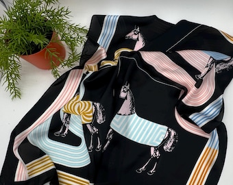 Black Horse Print Scarf: Luxury Polyester Neck Scarf