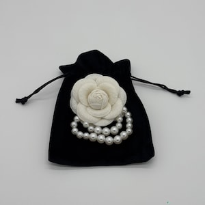 Camellia  Floral Brooch Pin, Pearl Tassel Corsage, Velvet Pouch included , Jewelry Brooches for Shirt Collar,  | Simplimvly