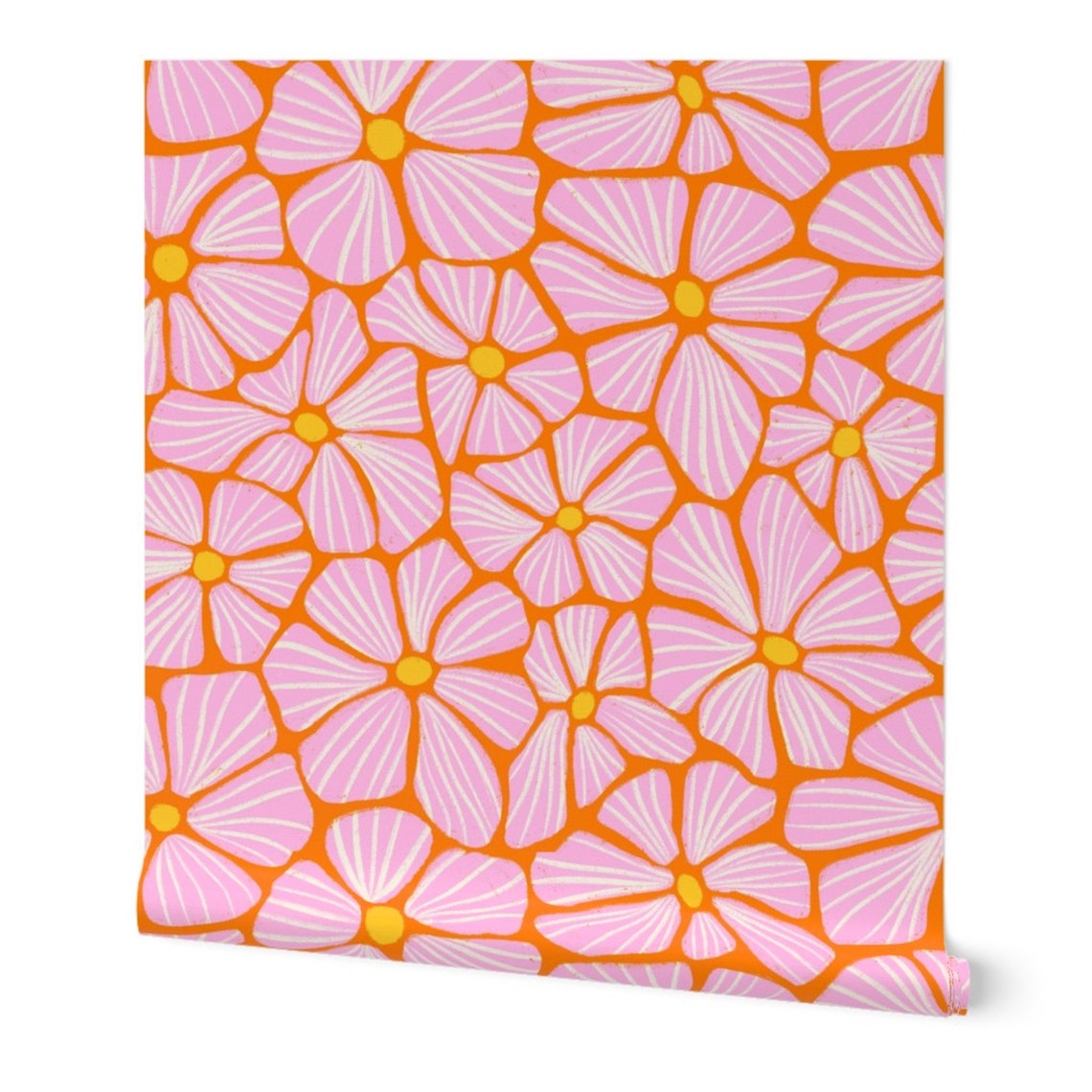 Pink Floral Wallpaper 70s Wallpaper Floral Retro Wallpaper Etsy