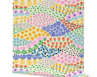 Scandinavian Wallpaper, Large Floral Wallpaper, Folk Art Wallpaper, Floral Flowerfield Wallpaper, Art Deco Wallpaper, Colorful Kids Room