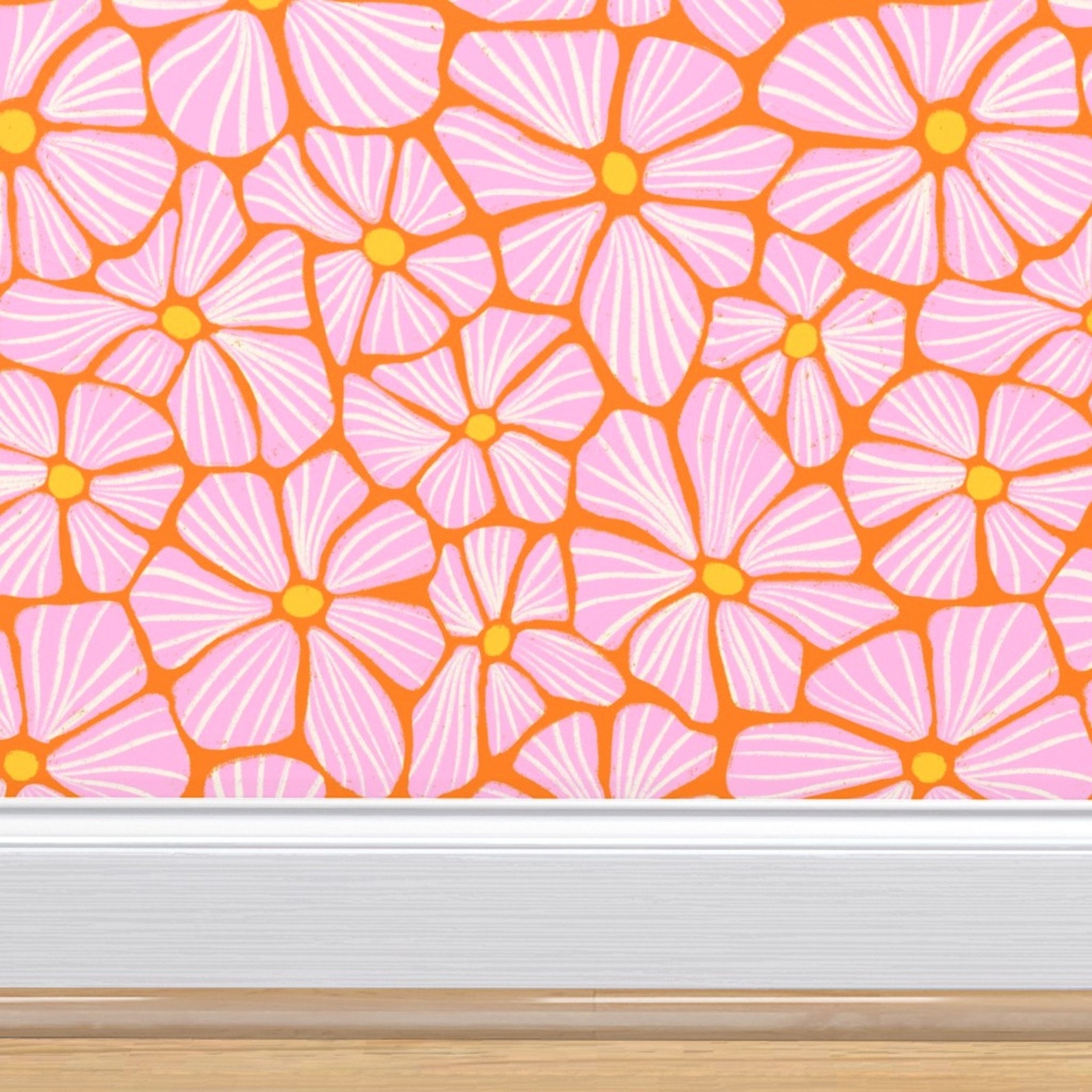 Pink Floral Wallpaper 70s Wallpaper Floral Retro Wallpaper Etsy