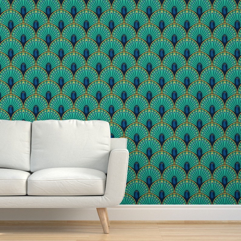 Peacock Wallpaper Art Nouveau Wallpaper 20s Art Deco Etsy