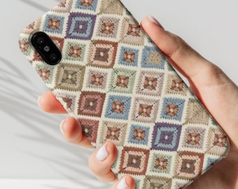 Granny Square Knit Blanket Phone Case,  Patchwork Crochet for iPhone 13 14 15 Pro, Samsung, Google Pixel, Gift for Sewers, Cottagecore Case