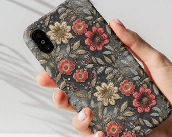 3D Embroidered Boho Floral Phone Case, Colorful Cottagecore Flowers for iPhone 14 15 Pro, Samsung Galaxy S23 S22 Ultra Google Pixel 7 8 Pro