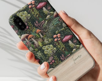 Personalized 3D Embroidered Mushroom Cottagecore Phone Case, Custom Name Cover for iPhone 13 14 15 Pro, Google Pixel, Samsung S22 S23