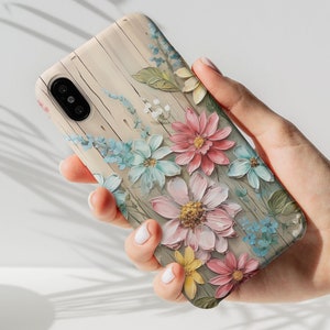 3D Acrylic Painted Flowers on a Wood Plank Phone Case, Custom Floral Case for iPhone 13 14 15 Pro, Samsung, Google Pixel, Stocking Stuffer