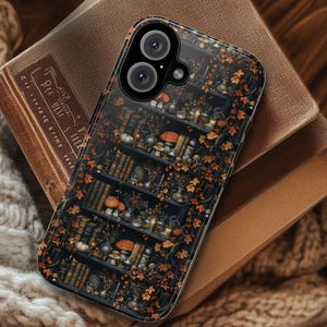 Fall Bookshelf Phone Case, Witchy Autumn Leaves image 1