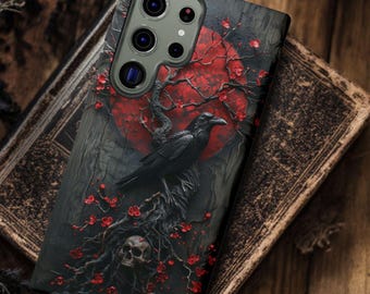 Gothic Raven Phone Case: Dark Academia Skull Blossom Design