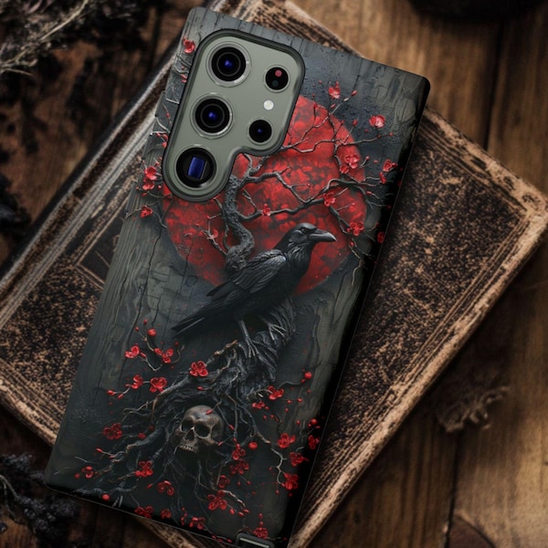 Gothic Raven Phone Case: Dark Academia Skull Blossom Design