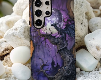 Purple Dragon Phone Case, Mystical Fantasy Creature, Dark Academia Goth Vibes, Dragon Lover Gift, S24 Plus Ultra, iPhone, Google Pixel