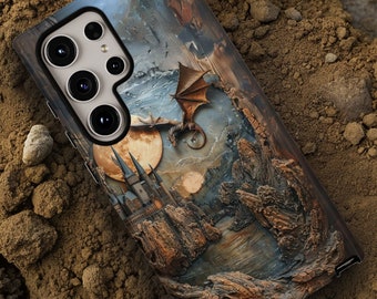 Fantasy Dragon Castle Phone Case, Faux Resin and Wood, Gift for Dragon Lover
