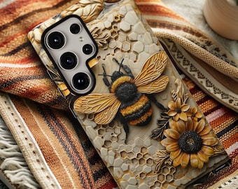 Bumblebee Sunflower Honeycomb Phone Case, Samsung, iPhone, Pixel