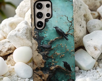 Gothic Raven Phone Case: Floral Crows, Eerie Black Birds