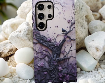 Purple Gothic Floral Tree Phone Case: Spooky Full Moon Vibes