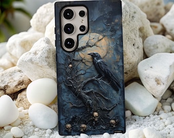 Gothic Raven & Skulls Phone Case: Spooky Horror Design