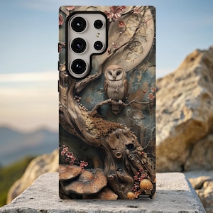 Faux Resin and Wood Owl Phone Case, S24 Plus Ultra, iPhone, Google Pixel