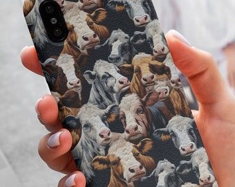 Embroidered Effect Cow Phone Case, Western Farm Animal Cow Print Phone Cover, Moo Gifts, iPhone 14 15 Pro, Samsung Galaxy S23, Pixel 7 8 Pro