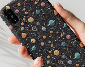 Sternenhimmel Stickerei Filzeffekt Handyhülle, galaktische Planeten und Sterne, nicht von dieser Welt himmlisch iPhone, Samsung Galaxy, Pixel