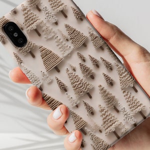 3D Cozy Boho Knit Phone Case, Comfy Beige Snowy Tree Cover for iPhone 13 14 15 Pro, Samsung, Google Pixel, Christmas Crochet Tough Case