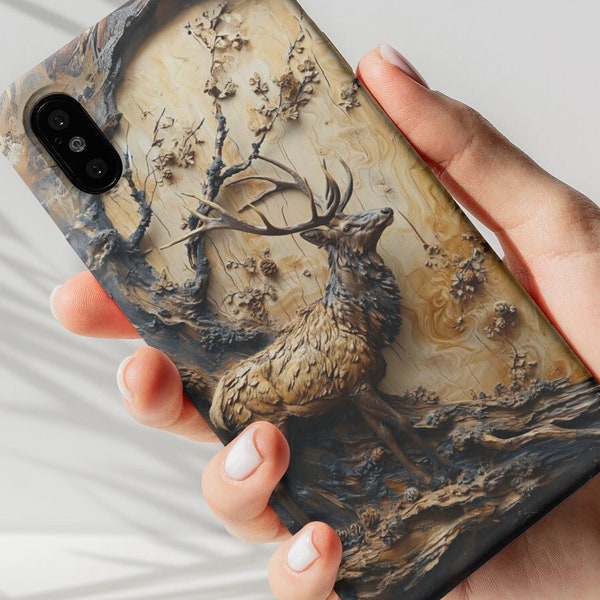 Elk Phone Case, 3D Effect Nature Wildlife Phone Cover, Deer Buck Phone Accessories, Gift For Hunter, iPhone, Samsung S22 S23 , Pixel 7 8 Pro