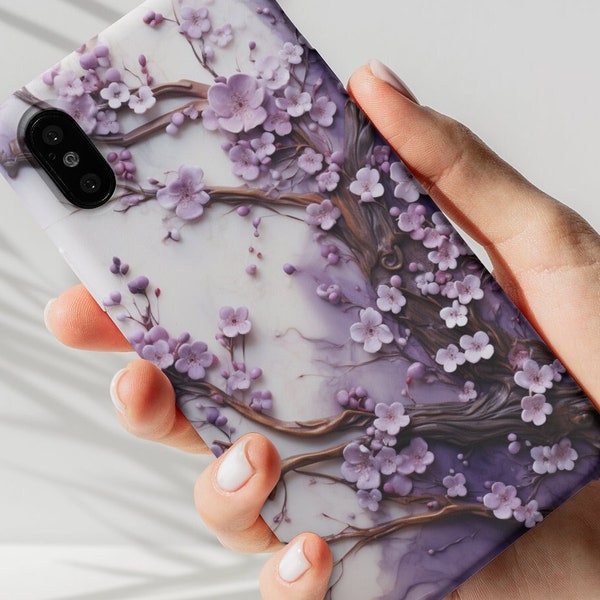 Faux Tree Branch Floral Resin Phone Case, Purple Epoxy Marble Effect, iPhone 14 15 Pro Max, Samsung Galaxy S22 S23 Ultra, Google Pixel 7 8